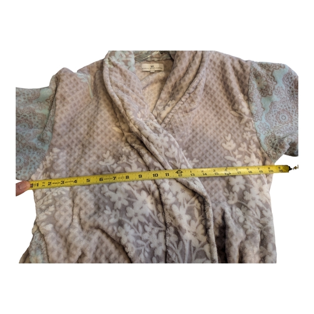 Karen Neuburger Gray & Teal Fluffy Floral Wrap Robe Size Large Repaired Flaws - Picture 3 of 10